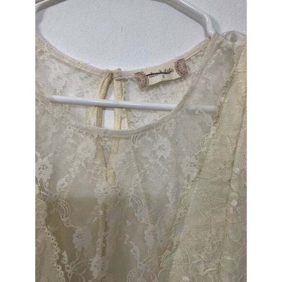 Altar’d State Lace Cream Midi Dress Size Small Boho Short Sleeve Lined Delicate - Picture 8 of 9